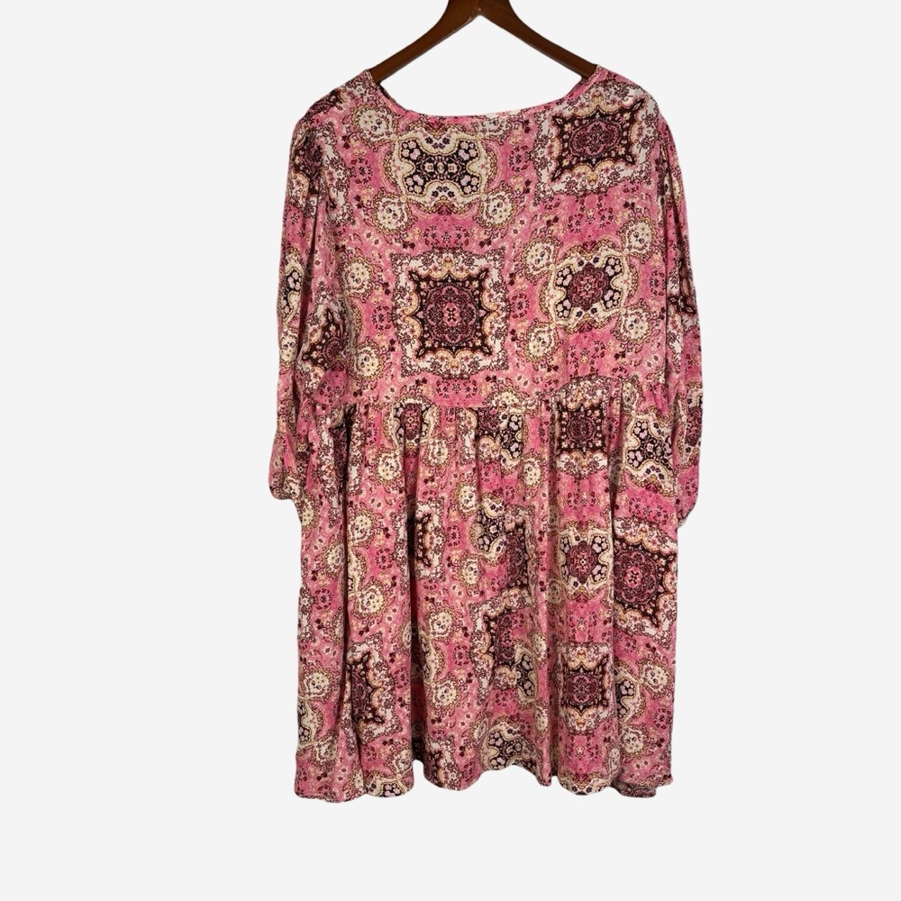 TORRID Gauze Tunic Skater Dress Size 2X 18/20 Medallion Pink 3/4 Blouson Sleeves - Picture 6 of 12